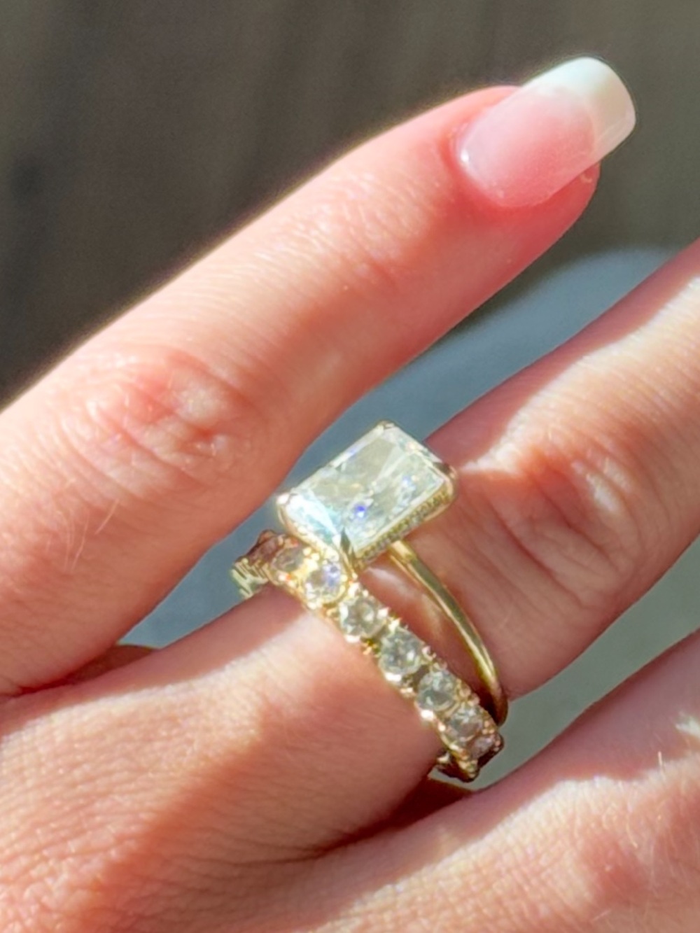 Gold Crystal Engagement Ring Set - Clear Stones